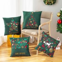 Fashion Merry Christmas Cushion Pillowcase Pillow Case Dark Green Printing Cover