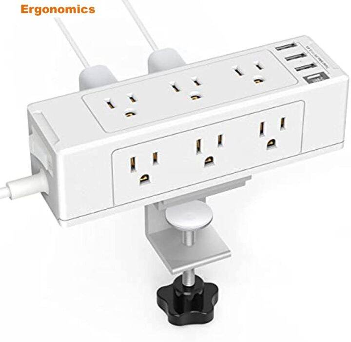 Desk Clamp Power Strip, Desktop Power Outlet Clamp Mount with 4 USB 9 ...