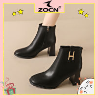 ZOCN รองเท้าบูทสำหรับผู้หญิงสีดำ,รองเท้าบู๊ทส้นสูงแฟชั่นสำหรับผู้หญิงสีดำสไตล์เกาหลี Sepatu BOOT Pendek หล่อบูท Kasut Perempuan ฝรั่งเศสเชลซีรองเท้ารองเท้าบู๊ตหนา Sepatu BOOT Pendek สไตล์มินิมอลอเนกประสงค์