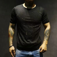 Short sleeve T-shirt mens summer new 2021 fashion rhinestone casual clothing 100 cotton crew neck base shirt