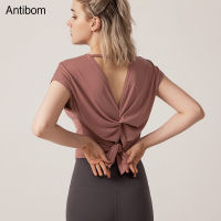 Antibom Yoga Woman T-Shirts Fitness Gym Clothing Loose Running Quick Dry Hollow Out Sport Shirt Short Sleeve Training Top Girls