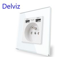 Delviz ซ็อกเก็ต Usb 5V 2100ma ความปลอดภัยคู่ Usb เชื่อมต่อการชาร์จแผงกระจกแข็งแรงเต้าเสียบมาตรฐานของฝรั่งเศส16a