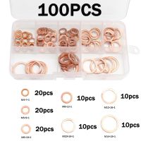 【CW】 100pcs Copper Washer Gasket Nut and Bolt Set Flat Ring Seal Assortment Kit with Box M4/M5/M6/M8/M10/M12/M14 for Sump Plugs