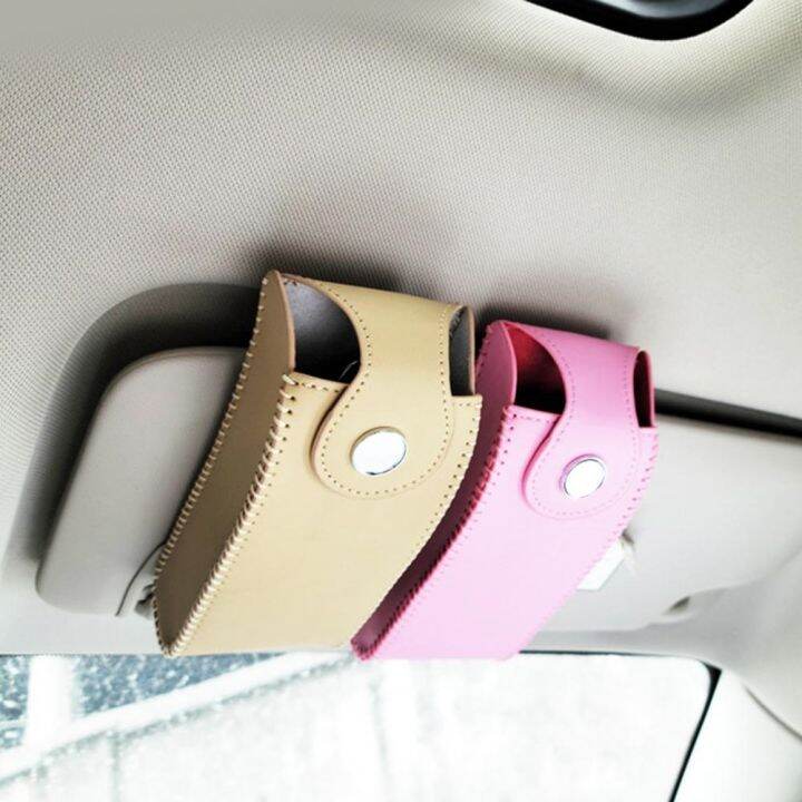 convenient-car-glasses-case-faux-leather-sunglasses-holder-solid-color-woman-man-sun-visor-glasses-case-storage-case