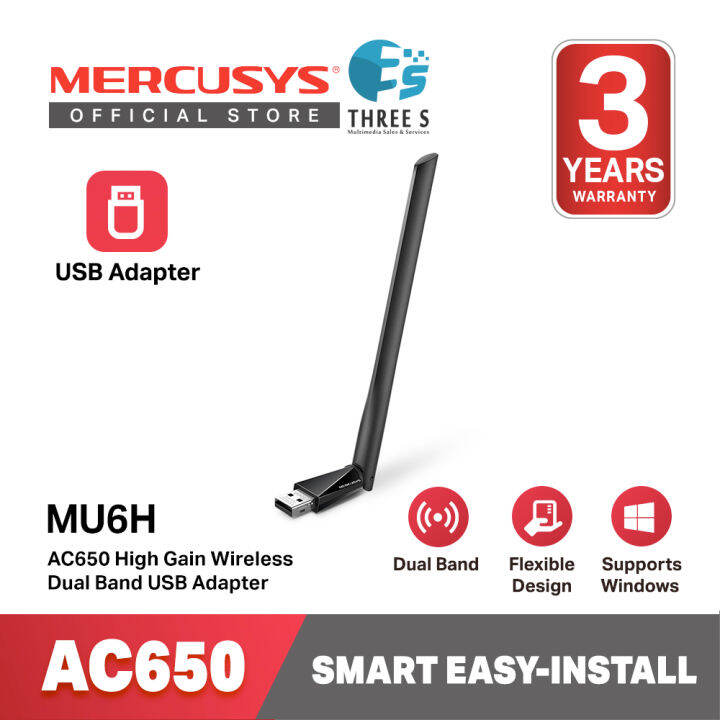 Mercusys MU6H AC650 High Gain Wireless Dual Band USB Adapter | Lazada