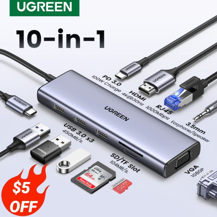 Ugreen 8 in 1 USB-C Type-C HUB Adapter Dock 1080P VGA RJ45 PD Mac Pro Air  Dell