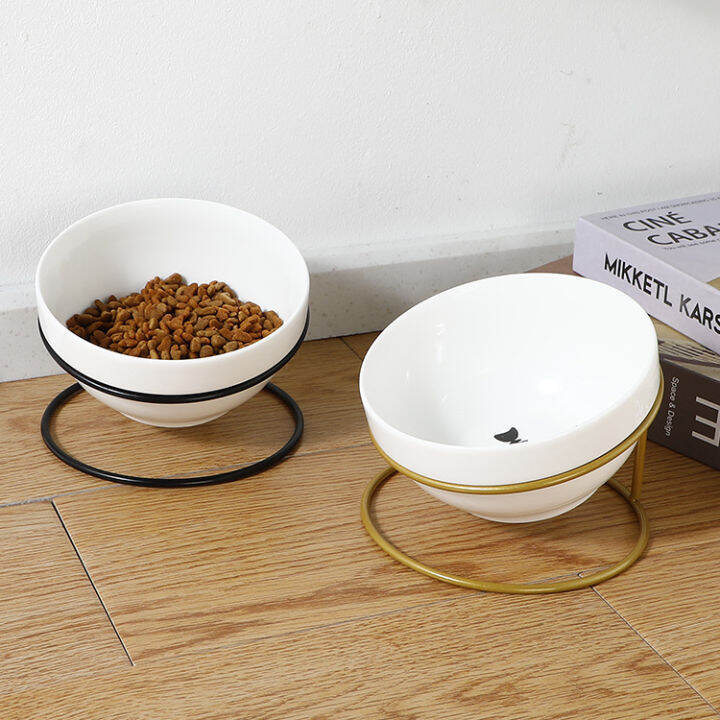 Tilted pet bowl water bowl cat bowl ceramic cat bowl with iron rack cat