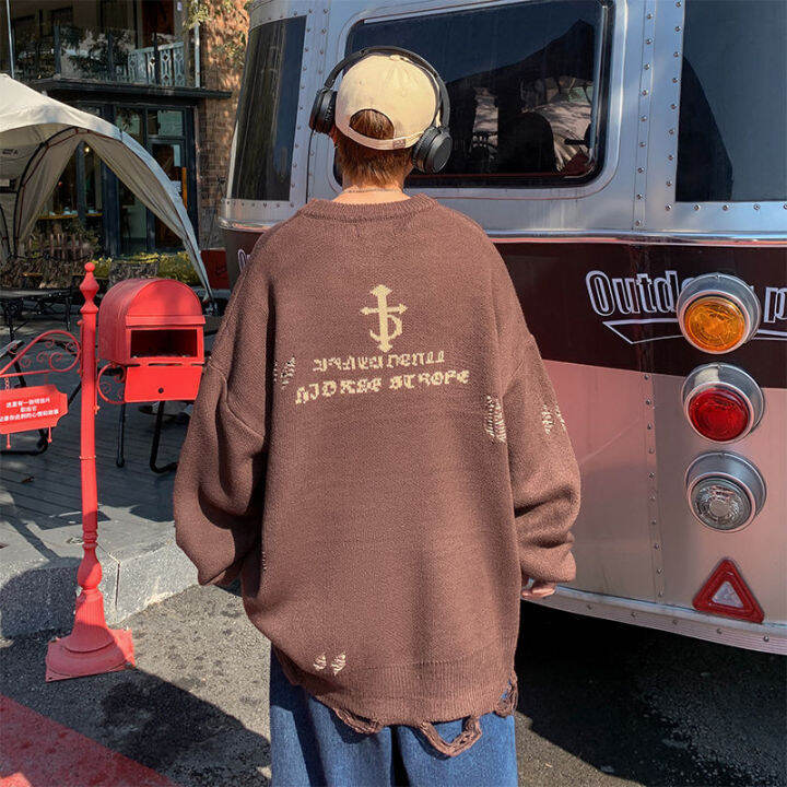asrv-เสื้อกันหนาว-ผช-เสื้อกันหนาว-ผู้ชาย-สเวตเตอร์ชาย-sweaters-for-men-สำหรับทั้งหญิงและชายเสื้อสเวตเตอร์เสื้อสเวตเตอร์ผ้าแจ็คการ์ดตัวอักษรโบราณแขนยาวเสื้อกันหนาวทรงหลวมๆเสื้อยืดคอกลม