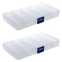 2X 15 Compartments Plastic Storage Plastic Jewelry Box