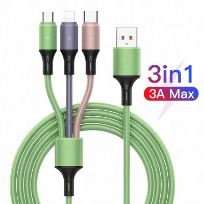 3 in 1 Data USB Type C Fast Charging Cable For iPhone 13 12 Samsung Xiaomi Redmi Huawei Liquid Silicone Android Micro USB Cable