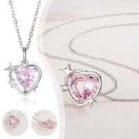 Pink Heart Pendant Necklace Fashion Alloy Necklace Gift Accessories Jewelry Q0M0