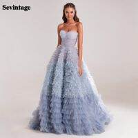 【HOT】✒◄♞ Sevintage Prom Dresses Tiered Tulle Pleat Ruched Backless Saudi Arabic Evening Gowns 2022