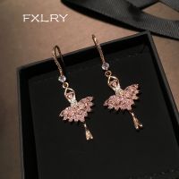 FXLRY New Unique Design Micro Pave Cubic Zirconia dancing ballerina girl dangle earrings Jewelry