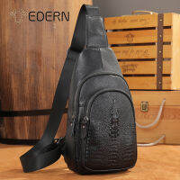 EDERN Crocodile Pattern Mens Chest Bag Genuine Leather Crossbody Bags Large Capacity Cowhide Sling Bag Casual Sports Chest Packs