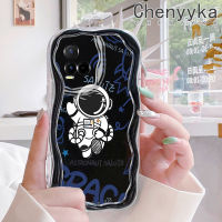 เคส Chenyyyka สำหรับ VIVO Y21 2021 Y21G Y33s Y21e Y21a Y21t T1x 4G ลายการ์ตูนน่ารักมนุษย์อวกาศคลื่นขอบเนื้อครีมใสเคสมือถือกันกระแทกป้องกันเลนส์กล้องเคสนิ่มซิลิโคนใส