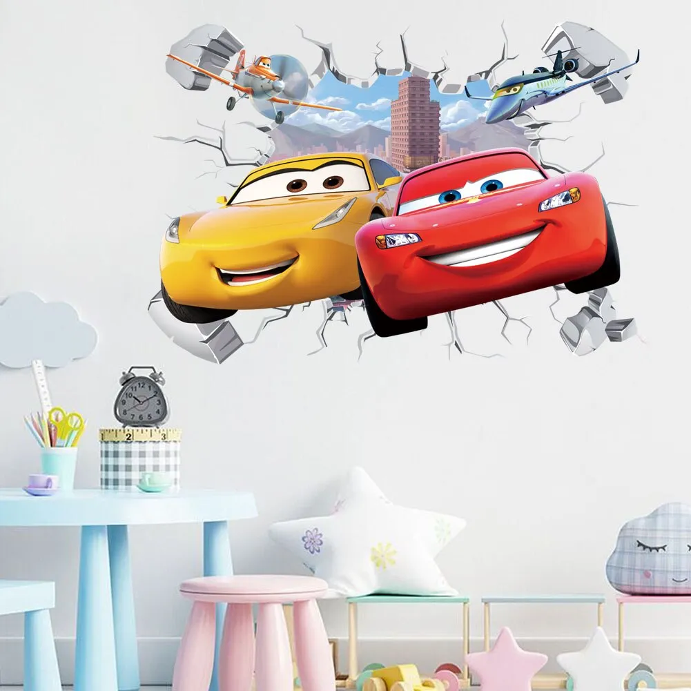 3D Brokenwall Lightning Mcqueen Cartoom Cars Wall Decor Decals For Boy  Bedroom Kid Room Wallpaper Poster Mural Wall Stickers | Lazada PH