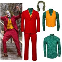 Movie Joker Joaquin Phoenix Arthur Fleck Cosplay Costume Clown Red Suit Adult Jokers Green Wig Halloween Custom Uniform Set