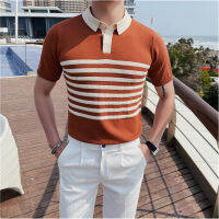 2023ฤดูร้อน Breathable Polo แขนสั้น Polo Hombre Slim Men Contrasting Stripes คุณภาพสูงเย็บถัก Polo Men 4XL