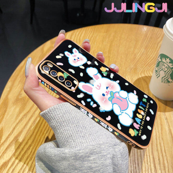 jjlingji-เคสสำหรับ-huawei-nova-7-nova-7-pro-เคสกระต่ายสีขาวน่ารักการ์ตูนขอบชุบสี่เหลี่ยมหรูหราเคสมือถือซิลิโคนเคสด้านหลังกันกระแทกเคสป้องกันเลนส์กล้อง
