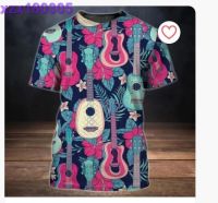 3D Full Printed Guitar Shirts, Unisex Guitarist T Shirt Floral Pattern Guitar Shirt