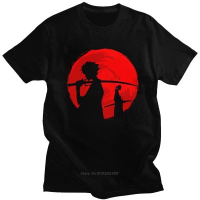 Handsome Red Moon Samurai Champloo T-Shirt Men Manga Anime T Shirt Short Sleeved Soft Cotton T-Shirt Mugen Fuu Fans Tee Tops 【Size S-4XL-5XL-6XL】