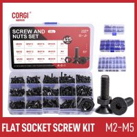 M2 M3 M4 M5 soket Hex Kit sekrup datar 200/280/425/720 buah DIN7991 kelas hitam 10.9 baja kepala baut cuci mur