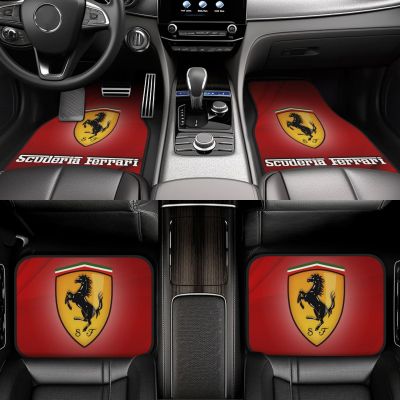 Ferraris เสื่อปูพื้นปูพื้นด้านหน้าด้านหลังแบบอเนกประสงค์สำหรับรถทั้งชุด4ชิ้นพร้อมแผ่นรองยางกันลื่น