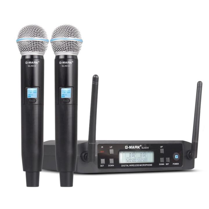 g-mark-glxd4newระบบไมโครโฟนไร้สายuhfระดับมืออาชีพsm58-handheld-mic-2ช่องเวทีงานแต่งงานงานวงdj