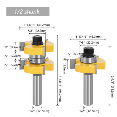 2pcs 12mm 12 Inch Shank Tongue &amp; Groove Router Bits Set Stock 1-12 Tenon Milling Cutter for Wood Woodworking Tools Bit 03074