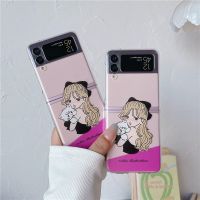 เคสโทรศัพท์สาวน่ารักสำหรับ Samsung Galaxy Z Flip 3 4 5G ZFlip3เคส ZFlip4ฮาร์ดพีซีกันกระแทกฝาหลัง