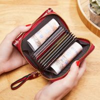 Lecxci Womens short wallet multi-function buckle multi-card purse ladies wallet Oil Wax Wallet