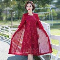 【YF】 Middle-aged Mother Summer Womens lace dress Clothing Vestidos Fake Two-piece Loose Women Party Feast