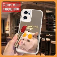 trend Makeup mirror Phone Case For OPPO Reno7 5G China flower Heat dissipation literature Mirror surface interest tulip