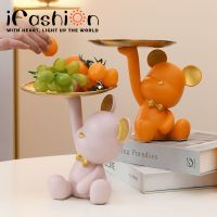 Bear Statue Decor Key Storage Tray Nordic Creative Crafts Holder Living Room Desk Table Decoration Candy Disc Cute Modern Home