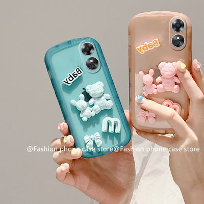 Phone Case เคส OPPO A78 5G ใหม่เคสโบว์ตุ๊กตาหมีสามมิติเคสนิ่มป้องกันเลนส์ใสสี2023