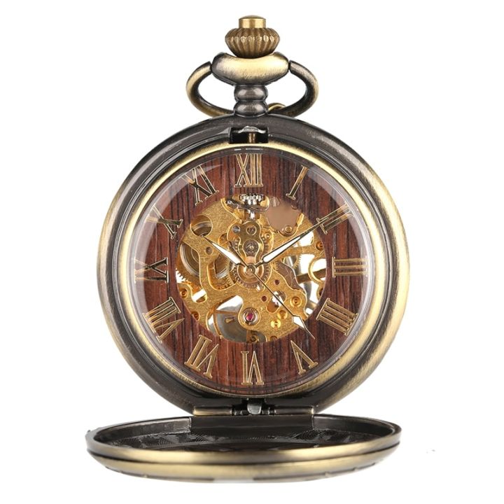 โบราณสีดำ-บรอนซ์กลวงฟินิกซ์แกะสลักกลนาฬิกาพกโรมันโชว์ตัวเลขสายโซ่นาฬิกาย้อนยุคสะสมศิลปะ