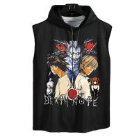 Death Note เสื้อยืดเสื้อกล้ามมีฮู้ดผู้ชาย,2 Death Note เสื้อยืดอะนิเมะลำลองระบายอากาศแขนกุดผ้าฝ้ายสวมใส่ในยิมฟิตเนสสตรีท