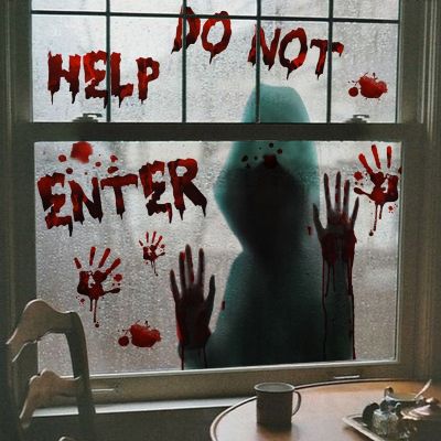ELEGANT ใหม่ฮาโลวีน Masquerade Party บ้านผีสิงตกแต่งหน้าต่างโปสเตอร์ "HELP DO NOT ENTER" Letter Terror สติ๊กเกอร์ติดผนัง