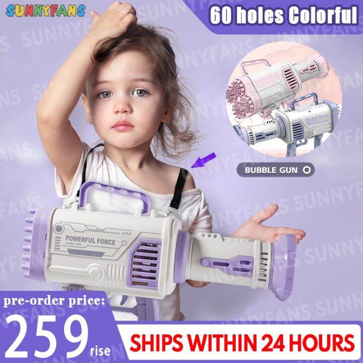 Kids Gatling 60Hole Electric Bubble Machine Bubble Gun Charging Soap