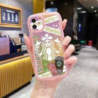 เคสสำหรับ iPhone 14 Pro Max 13 12 11 XR 8 7 Plus SE2 XS Max Starbucks Coffe ฝาครอบขอบคลื่นเคสป้องกันเต็มเลนส์