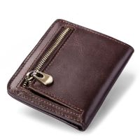 ZZOOI New MenS Genuine Leather Wallet Vintage Short Male Wallets Zipper Poucht Male Purse Money Bag Portomonee Cheap
