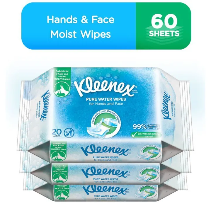 Kleenex Pure Water Wipes 20 sheets x 3 packs (60 pcs) | Lazada PH