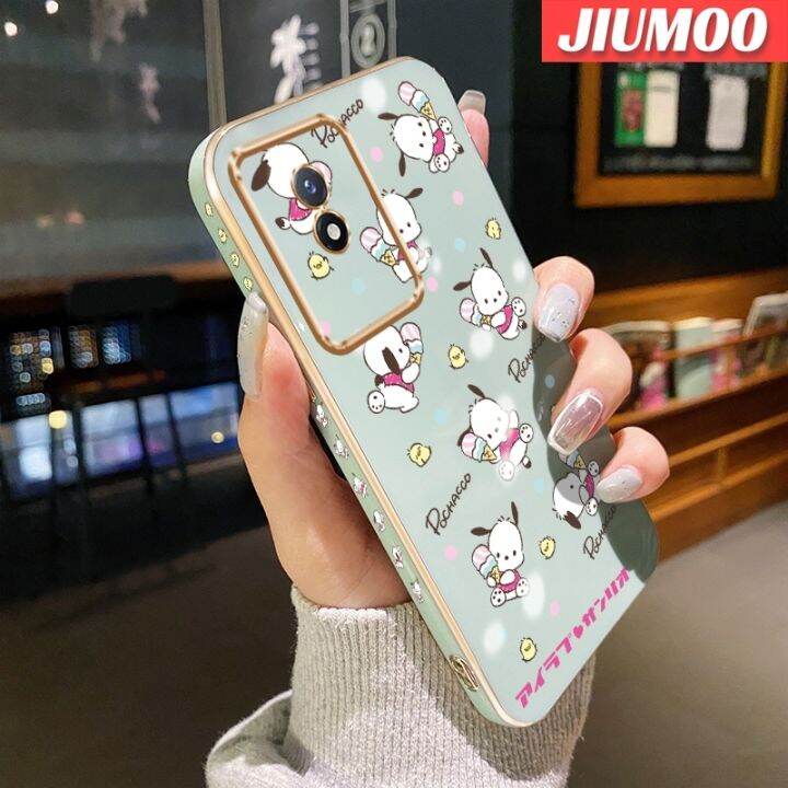 เคส-jiumoo-เคสสำหรับ-vivo-y02-y11-y02a-2023ลายการ์ตูนน่ารัก-pochacco-เคสโทรศัพท์ชุบหรูหราบางดีไซน์ใหม่ขอบรูปแบบฝาครอบกันกระแทกคลุมทั้งหมดป้องกันเลนส์กล้องเคสนิ่ม