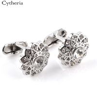 【hot】 luxurious flower man full crystal Cuflink double Cuff Links The high-end business cuff link for lawyer