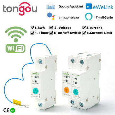 Ewelink WIFI สมาร์ทสวิทช์ Energy Meter Kwh วัดแสงตรวจสอบ Circuit Breaker รีเลย์จับเวลาสำหรับ Smart Home 63A 1P 2P MCB TONGOU