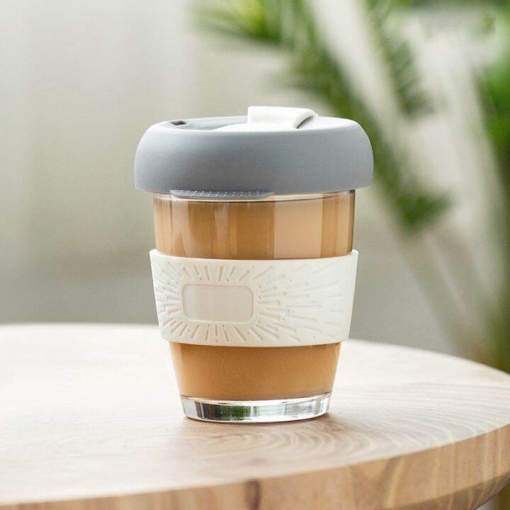 high-end-cups-350มิลลิลิตรถ้วยกาแฟแบบพกพาที่มีประโยชน์นมแก้วซิลิโคนครอบทนโดยตรงดื่มน้ำถ้วยอาหารเช้าถ้วย