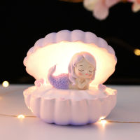 Creative Girlish Heart Gift Ins Style Pearlescent Shell Mermaid Star Light Small Night Lamp Resin Decorations Crafts