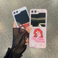 TJJ เคสฮาร์ดดิสก์ PC ลายการ์ตูนผู้หญิงเจ้าหญิงแอเรียลดิสนีย์พร้อมเคสโทรศัพท์มีสายคล้องสำหรับ Samsung Galaxy Z Flip 3 4 Z Flip 5 Z Flod 5 5G