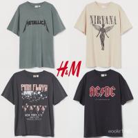 【HOT】เสื้อยืดผ้าฝ้ายH&amp;m nirvana acdc pink floyid metallica band T-shirt vintage metallica branded jastip100%cotton