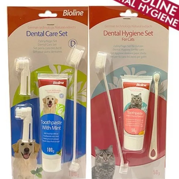 Bioline Cat, Dog Dental Hygiene Set Toothpaste, Pet Toothbrush
